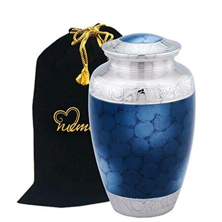 URNSDIRECT2U Berkshire Silver Cremation Urn Set, Blue 7708-S